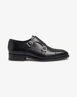 Owen Scott black calf leather double monk shoe, side profile