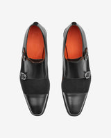 Black Double Monk Handmade Shoe