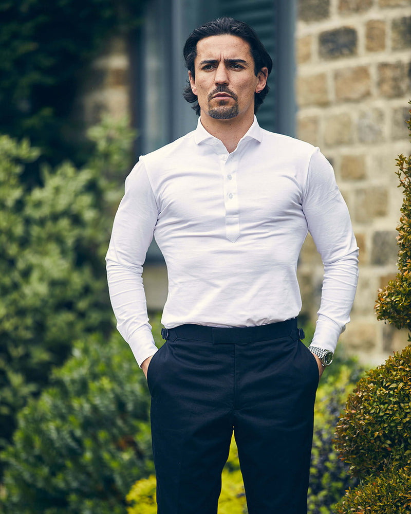 White Long Sleeve Polo