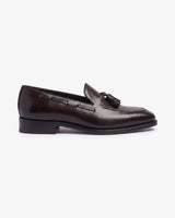 Owen Scott brown calf leather tassel loafer, side profile